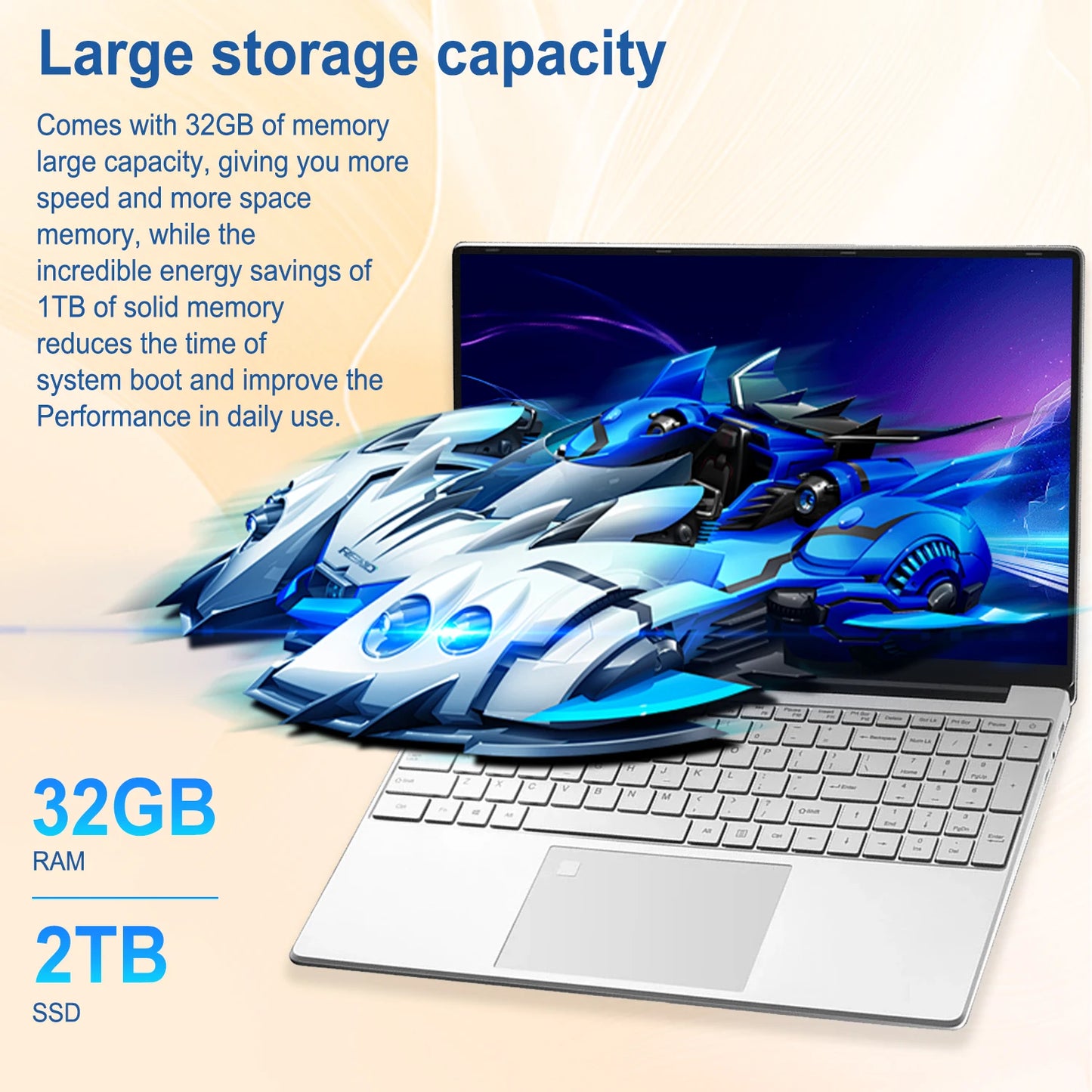 15.6 Inch Laptop 32GB Ram 2TB SSD Windows 11 Notebook Pc Gamer N5095 Office Computer with Backlit Fingerprint Wifi Camera