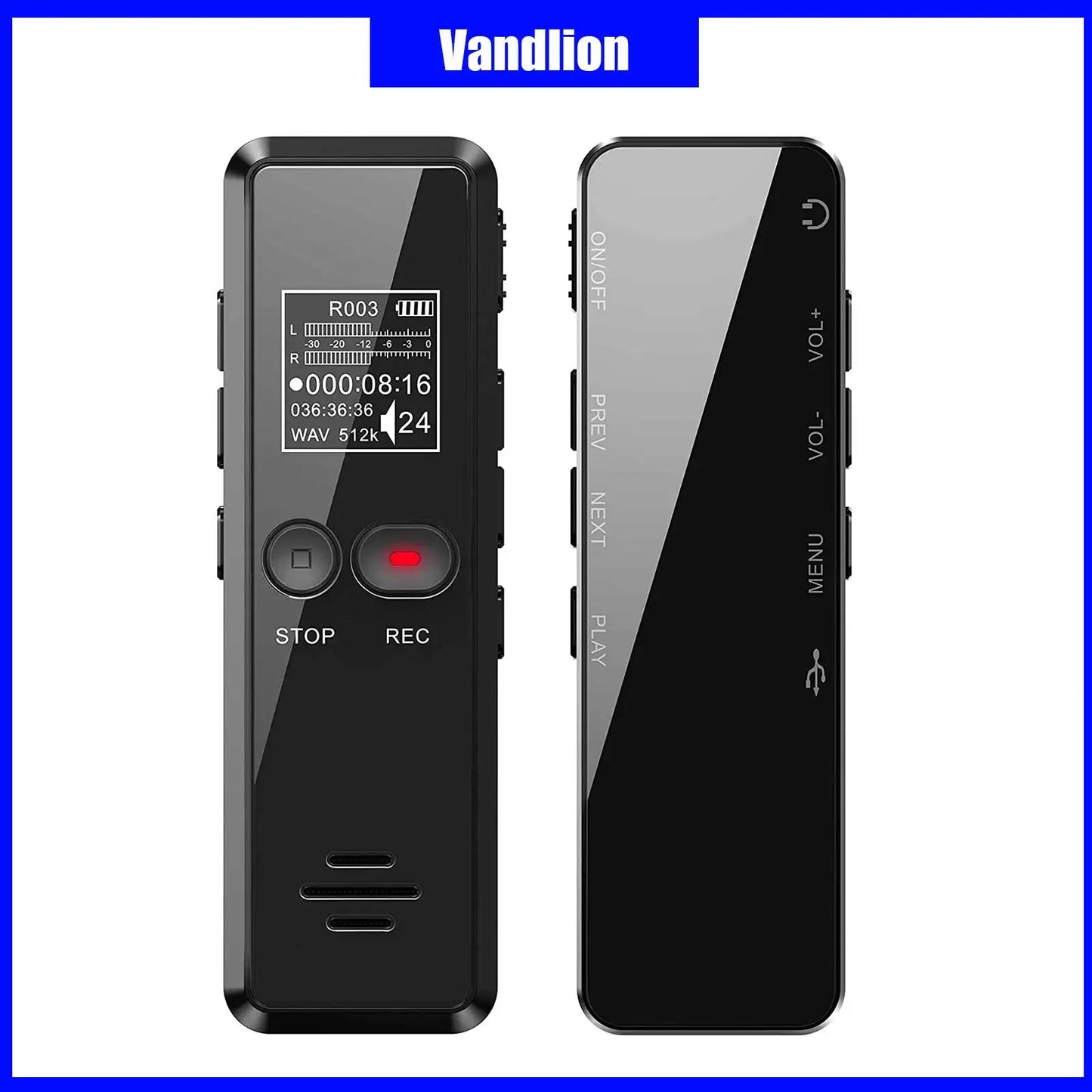 Vandlion V90 Digital Voice Activated Recorder 96 Hours Long Distance Audio Recording Noise Reduction WAV MP3 Player Dictaphone