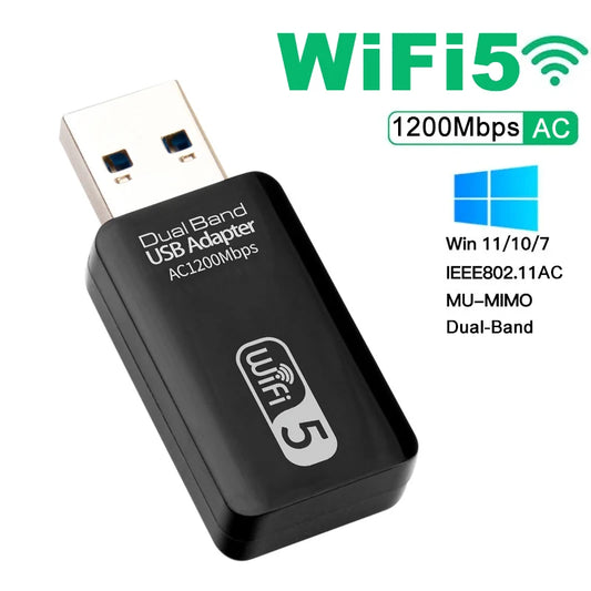 1200Mbps USB WiFi Adapter AC1200 WiFi 5 Ethernet Network Card Dual Band 5G 2.4G USB3.0 WiFi Dongle for PC Laptop WiFi Receiver