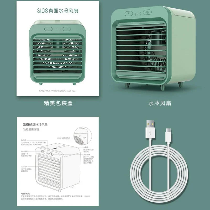 22 Celsius 30 Decibels Humidifier Cooler Fan 3 Gear Air Conditioner Fans Portable USB Chargeable Desktop Spray Fans For Office Dormitory Room